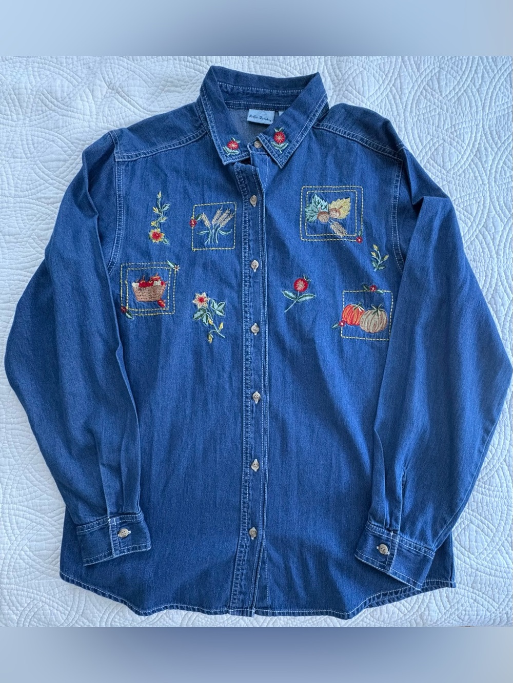 Fall Embroidered Bobbie Brooks  Denim Button-Down Vintage Cotton Medium
